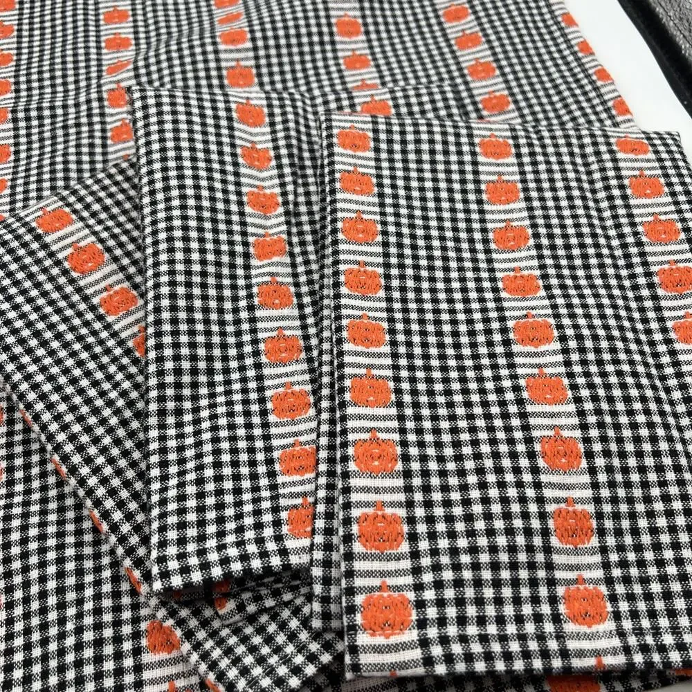 Set 4 Shabby Chic Pumpkin Black White Check Napkins 20